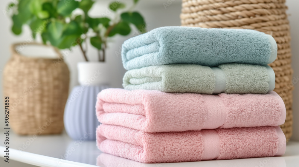 Stack of fresh towels on table. Stack of fresh towels on table.