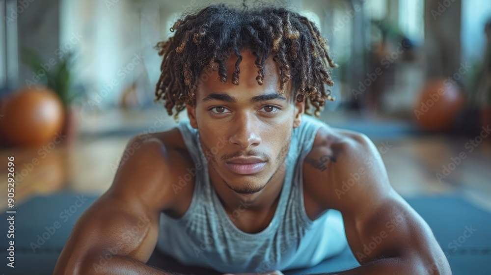 A dynamic image of a man in fitness attire lying on a gym floor with an intense gaze, capturing strength and focus amidst the gym environment's backdrop. A dynamic image of a man in fitness attire lying on a gym floor with an intense gaze, capturing strength and focus amidst the gym environment's backdrop.