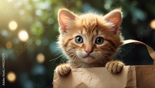Adventurous Kitten Peeking from Paper Bag A Whimsical D Clipart.