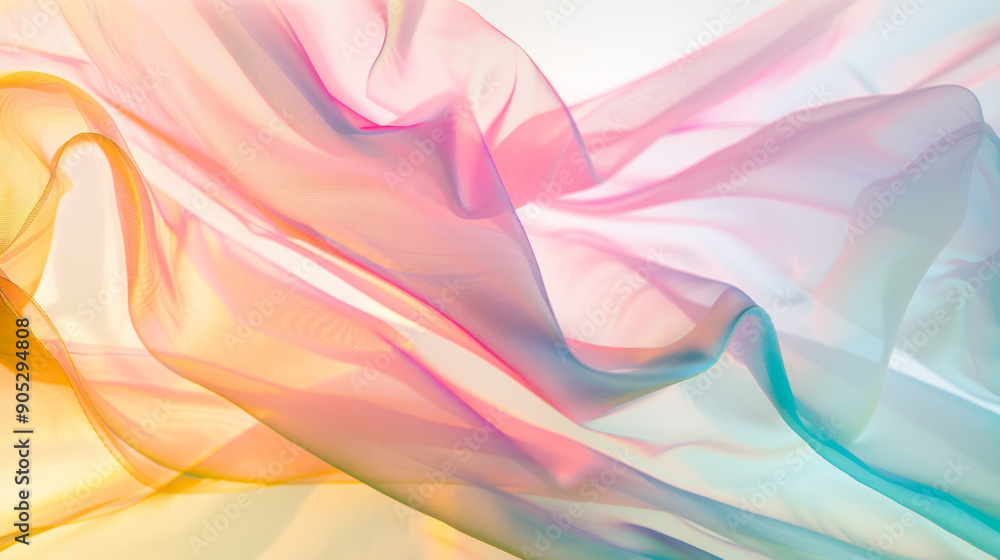 Light, airy fabric in warm pastels cascades gracefully, creating a soft, ethereal sense of motion and light. Light, airy fabric in warm pastels cascades gracefully, creating a soft, ethereal sense of motion and light.