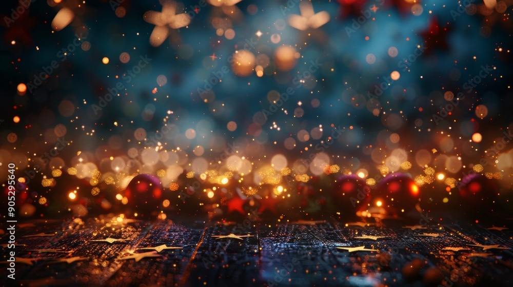 Festive table scene with colorful lights, stars, and ornaments creates a magical and celebratory atmosphere with a touch of abstract artistry. Festive table scene with colorful lights, stars, and ornaments creates a magical and celebratory atmosphere with a touch of abstract artistry.