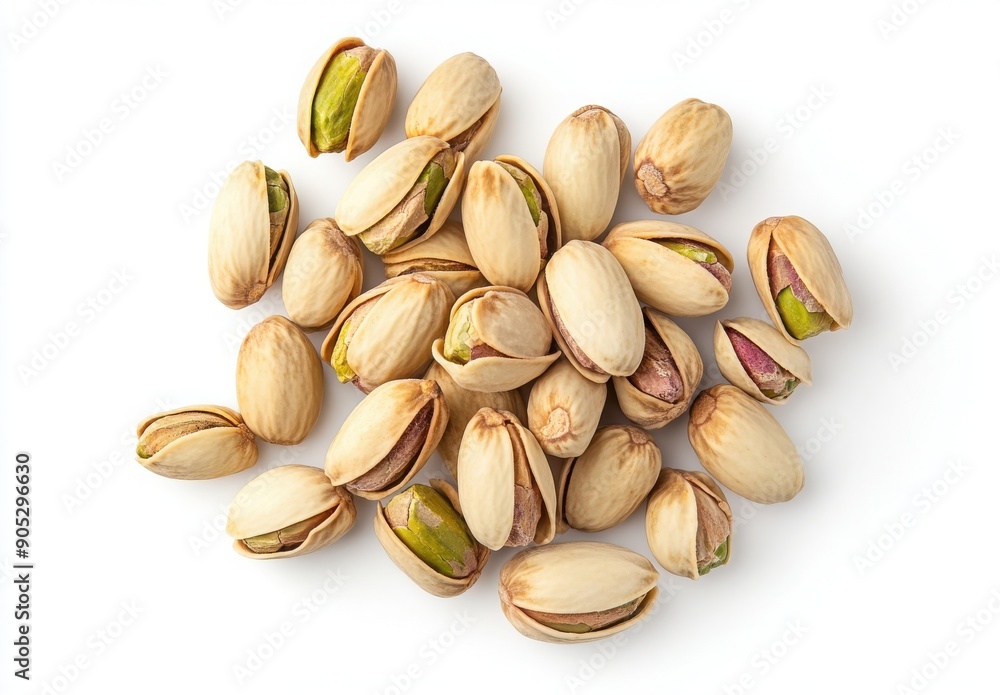 Pistachios isolated on white background, top view, Pistachios isolated on white background, top view,
