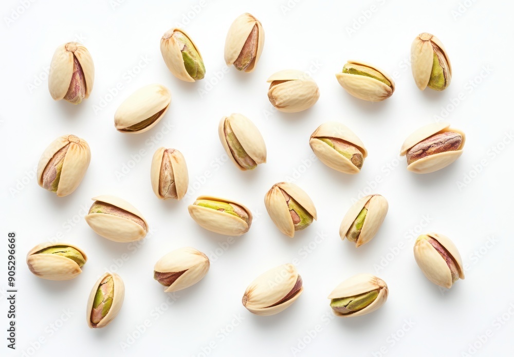 Pistachios isolated on white background, top view, Pistachios isolated on white background, top view,