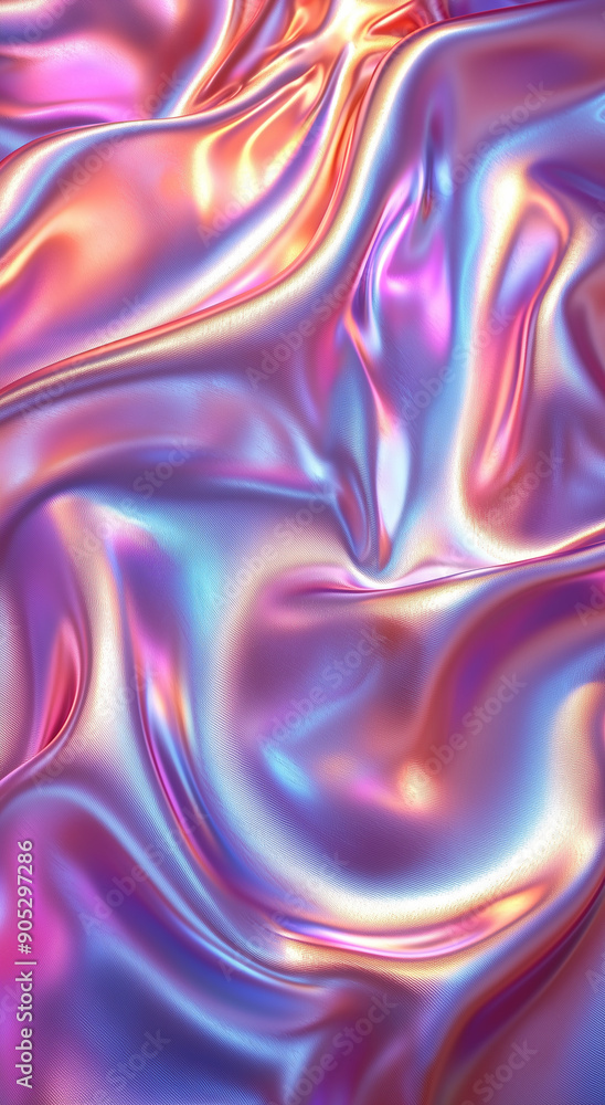 Obraz premium Background with abstract waves. Vibrant holographic chrome gradient. AI generative