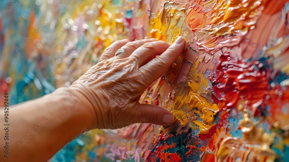 Obraz premium Textured Painting Invites Blind Visitors to Explore Art Through Touch