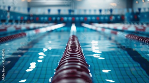 A luxurious swimming pool with lanes in a modern sports complex. The concept of development of water sports: swimming, diving, water polo, water gymnastics. Close-up photo