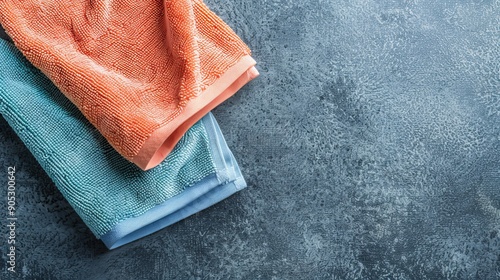  towels on a blue background with copy space  photo