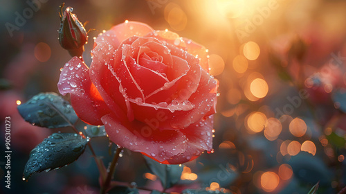 red rose with dew drops AI generated