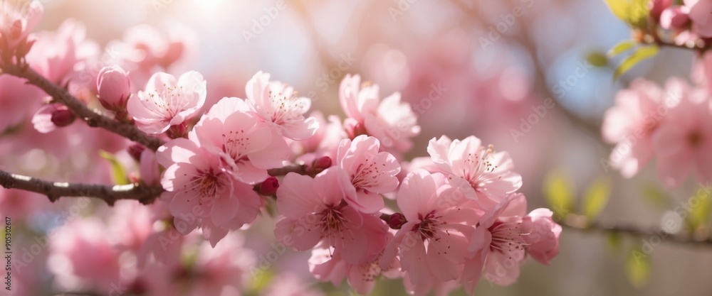 Beautiful spring background with branch of blossoming tree and flash of sun in nature Pink spring flowers on bright Sunny day Abstract blurred background Springtime blooming. Beautiful spring background with branch of blossoming tree and flash of sun in nature Pink spring flowers on bright Sunny day Abstract blurred background Springtime blooming.