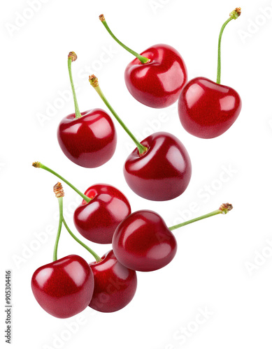Fresh red cherries with vibrant color and glossy texture, ideal for culinary, health, and seasonal themes.