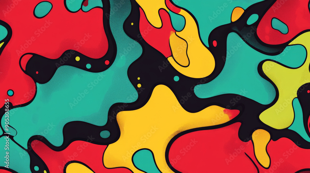 A dynamic color splash abstract cartoon background with splashes of red, turquoise, and lime green. The design features bold outlines and fun shapes, creating a vibrant and energetic vibe. A dynamic color splash abstract cartoon background with splashes of red, turquoise, and lime green. The design features bold outlines and fun shapes, creating a vibrant and energetic vibe.
