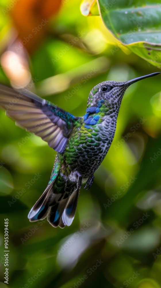 Obraz premium Sapphire-throated Hummingbird in Flight Over a National Park, a Majestic Display of Nature's Beauty and Wildlife Conservation Efforts
