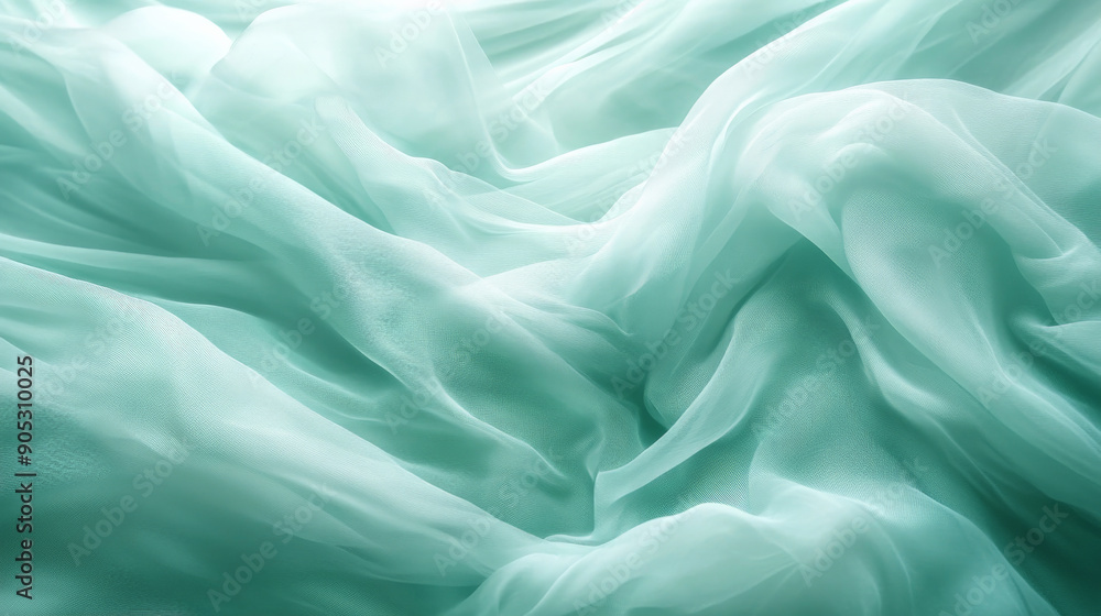 Obraz premium A mint abstract background with a light, airy chiffon texture. The flowing fabric adds a delicate and ethereal feel.