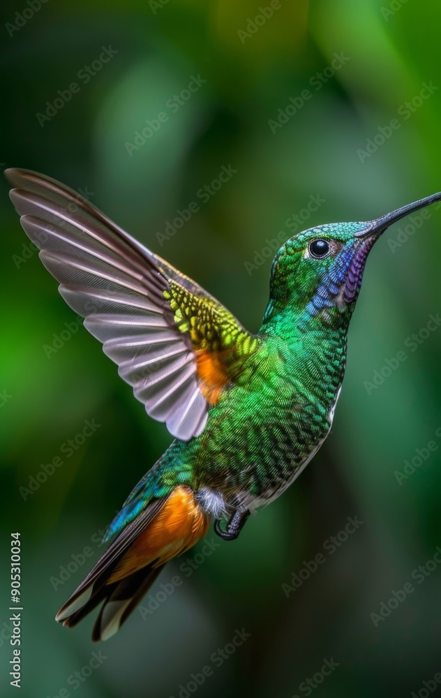 Obraz premium Sapphire-throated Hummingbird in Flight Over a National Park, a Majestic Display of Nature's Beauty and Wildlife Conservation Efforts