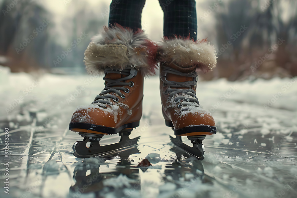 a woman skates on a winter day on ice, active sports and lifestyle during winter holidays a woman skates on a winter day on ice, active sports and lifestyle during winter holidays