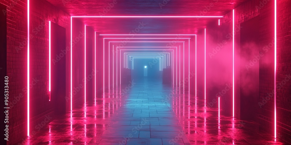 Futuristic Neon-Lit Tunnel in Vibrant Colors Futuristic Neon-Lit Tunnel in Vibrant Colors