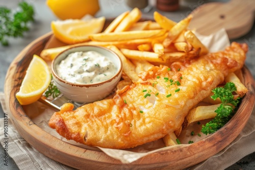 Traditional Fish and Chips with Tartar Sauce