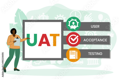 UAT or User Acceptance Testing for testing program in software development life cycle of concept design with illustration design on isolated white background