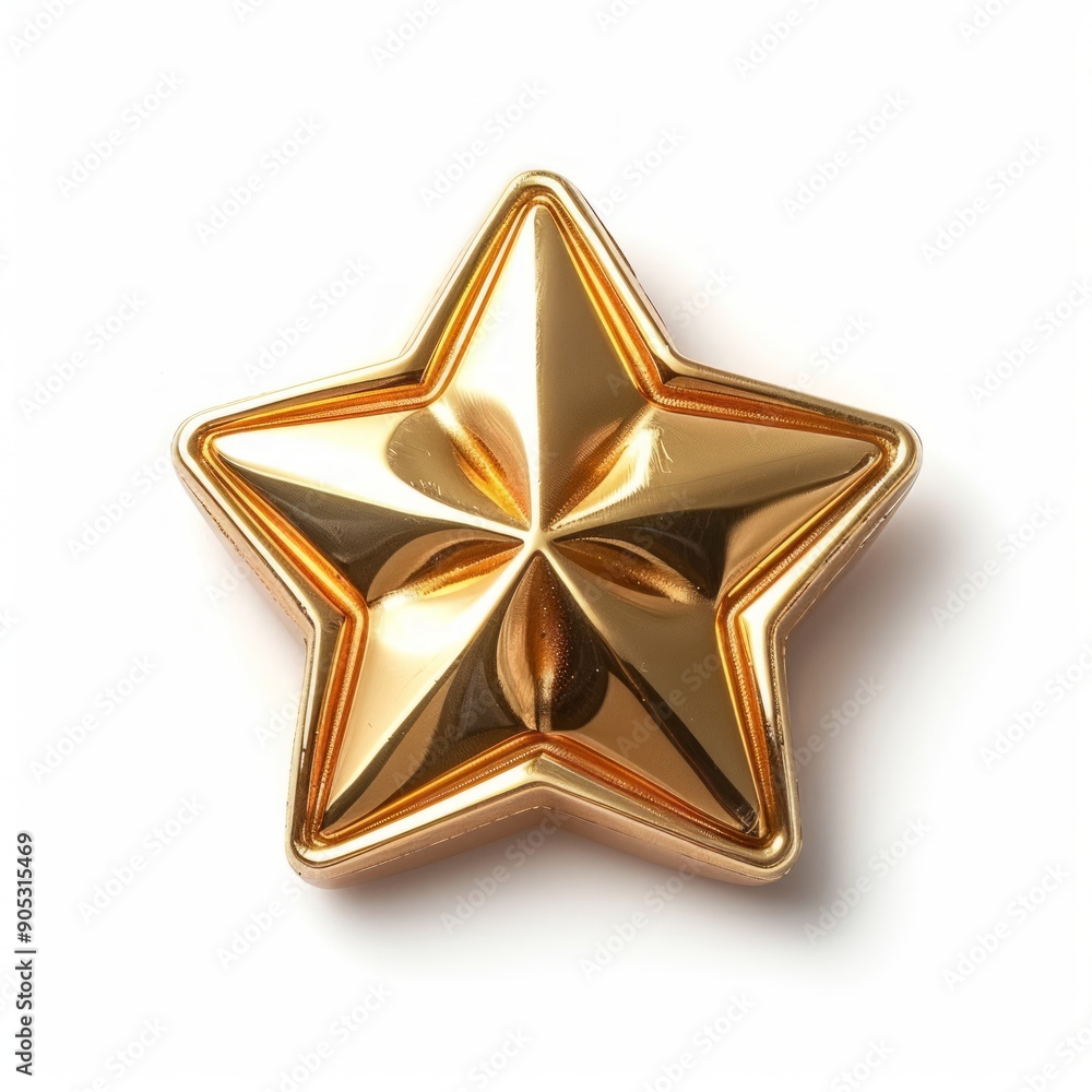 Medium shot of Golden star, isolated on a white background, bright and vivid tonality 