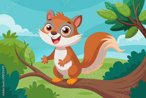 Sammy the squirrel with a fluffy tail big vector art illustration