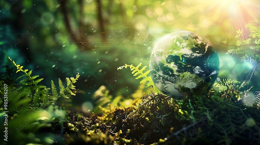 Fototapeta premium Global communication network concept Environmental technology Sustainable development goals SDGs : Generative AI