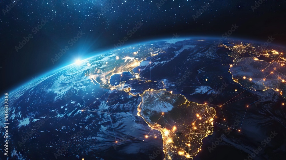 Fototapeta premium 3D Render of Planet Earth with Glowing Connections. AI generated illustration.