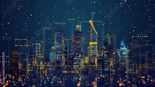 Wallpaper Mural Futuristic Digital Cityscape with Illuminated Skyscrapers. AI generated illustration Torontodigital.ca