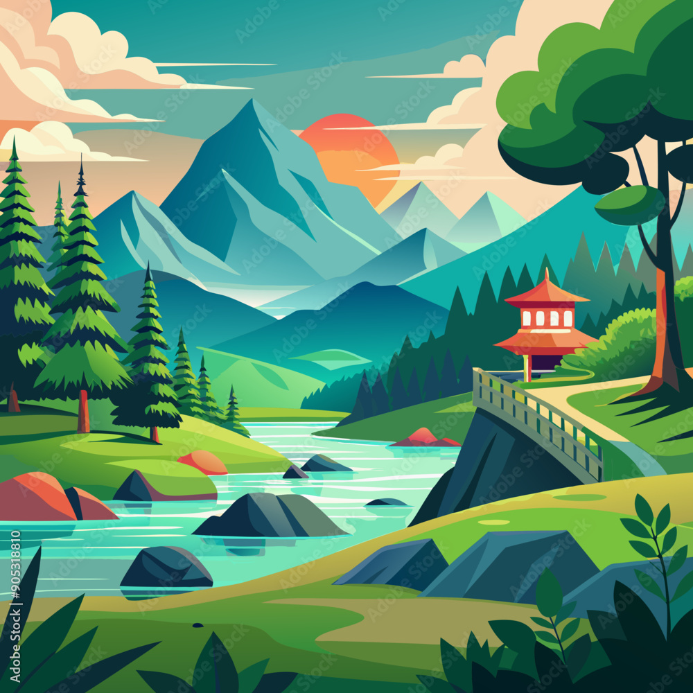 Naklejka premium Serene Landscapes vector art illustration