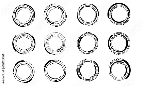 Set of sci fi black circle user interface elements technology futuristic design modern creative on white background vector