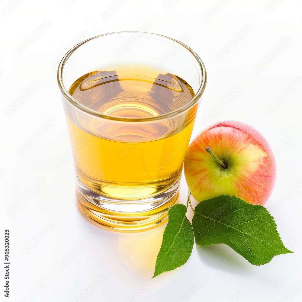 Medium shot of Glass of apple juice near the apple, isolated on a white background, 