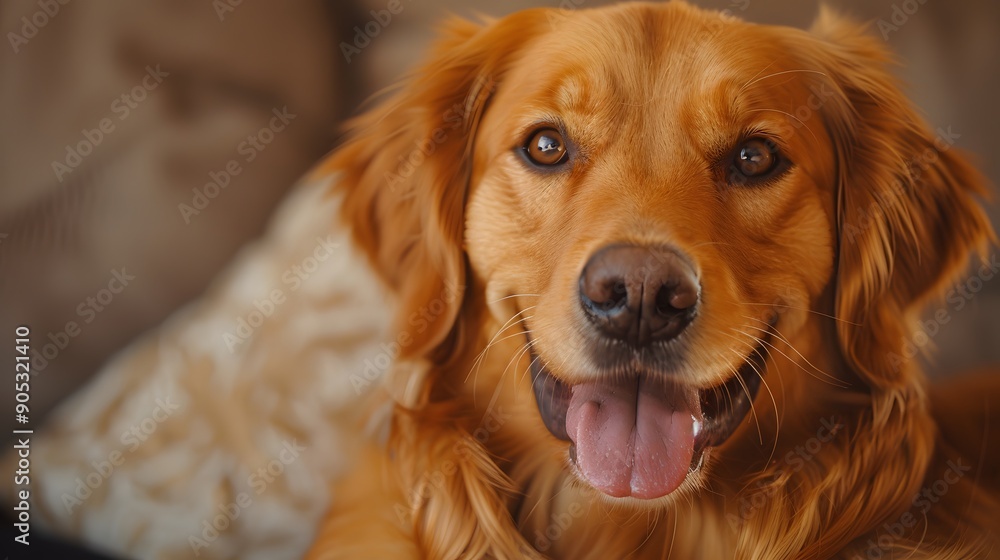 Golden retriever portrait, warm smile, friendly eyes, vibrant fur, soft focus background, natural indoor lighting, candid pet photography, joyful expression. Golden retriever portrait, warm smile, friendly eyes, vibrant fur, soft focus background, natural indoor lighting, candid pet photography, joyful expression.