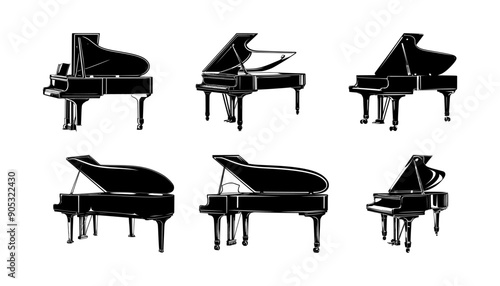 piano silhouette set, isolated background