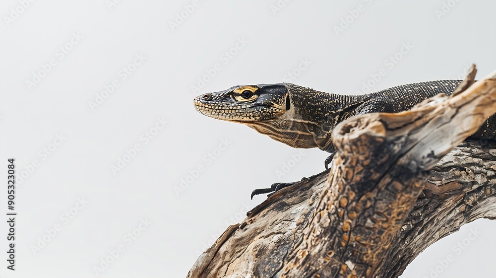 varanus salvator asian water monitor lizard on wood with white background : Generative AI varanus salvator asian water monitor lizard on wood with white background : Generative AI