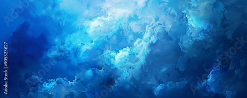 A deep cobalt background with soft, wispy clouds of white and light blue, creating a dreamy, ethereal atmosphere with gentle gradients and smooth transitions.