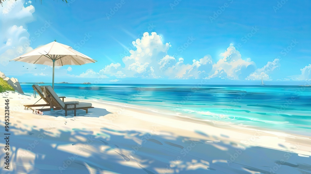 Tranquil Beach with White Sand and Turquoise Water. AI generated illustration Tranquil Beach with White Sand and Turquoise Water. AI generated illustration