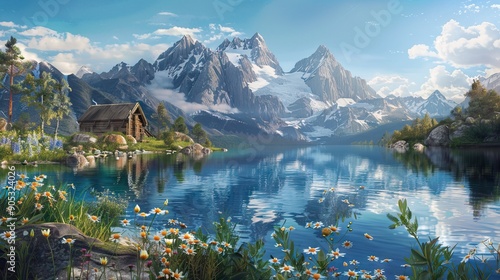 Tranquil Lake Reflecting the Surrounding Forest. AI generated illustration