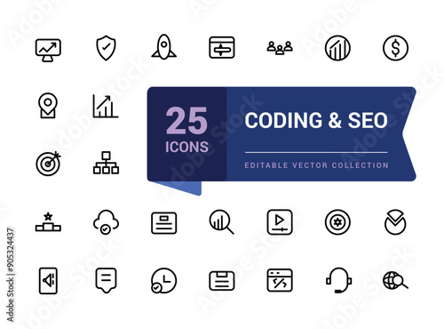 Coding and SEO outline web and ui icons set. Thin line web icon collection. Minimalist thin linear web ui icon set. Simple editable vector stroke illustration.