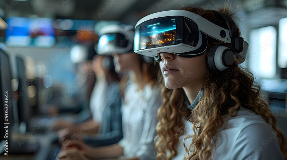 Group of Students Using VR Headsets in a Classroom Setting Group of Students Using VR Headsets in a Classroom Setting