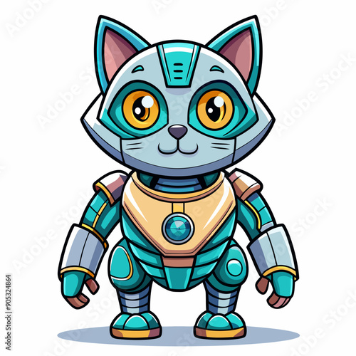 Cute animal robot with white background, full body