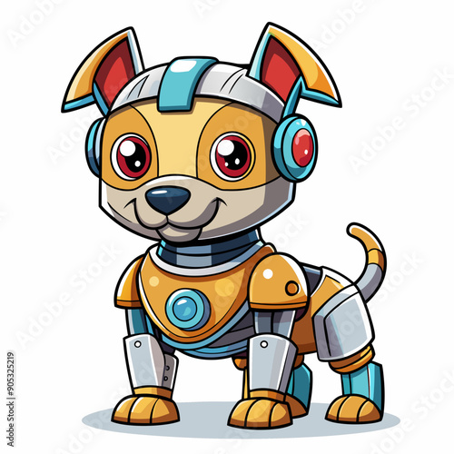 Cute animal robot with white background, full body