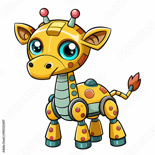 Cute animal robot with white background, full body