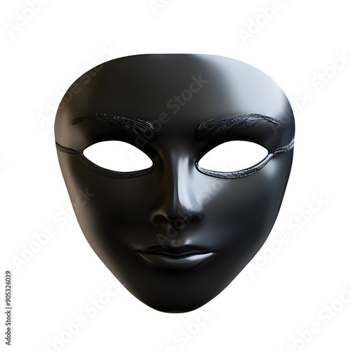 Black Venetian carnival mask isolated on transparent background