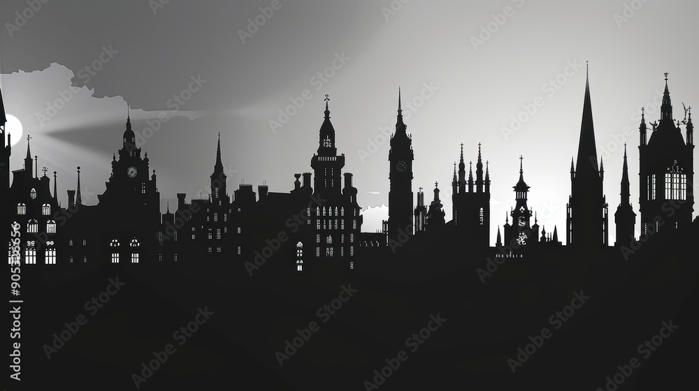 Majestic Silhouette of a Historic City Skyline at Dusk Majestic Silhouette of a Historic City Skyline at Dusk