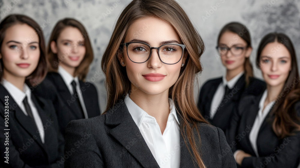 Confident Young Professional A Successful and Good-Looking Woman Team Leader Start-up CEO Lawyer or Boss in an Office Setting Exemplifying Leadership and Professionalism with Her Team in the Back Confident Young Professional A Successful and Good-Looking Woman Team Leader Start-up CEO Lawyer or Boss in an Office Setting Exemplifying Leadership and Professionalism with Her Team in the Back
