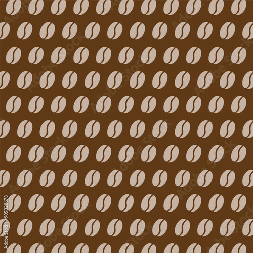 Coffee beans repeating pattern isolated on a brown Background. Vector Illustration. 