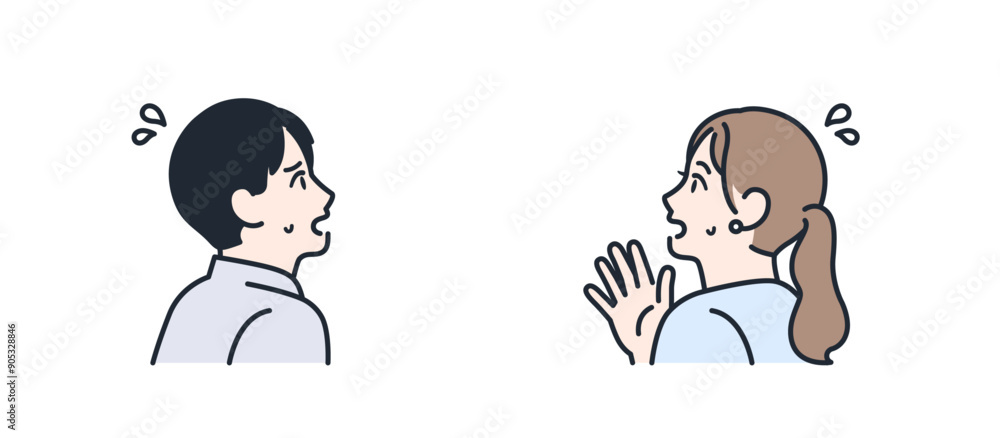 Naklejka premium 焦る 困惑 ビジネスパーソン 横顔 カラーイラスト