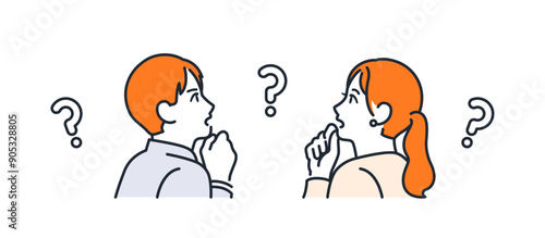 考える若い会社員のシンプルなベクターイラスト素材