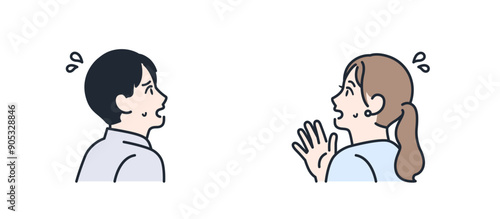焦る 困惑 ビジネスパーソン 横顔 カラーイラスト