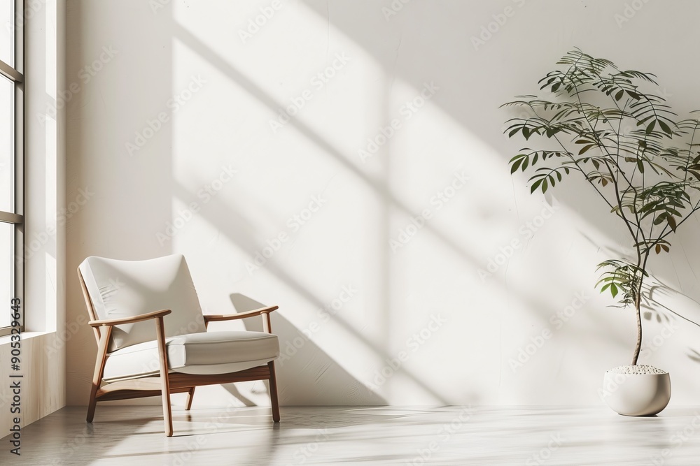 Modern white minimalist interior blank wall. 3d render illustration mock up, Generative AI Modern white minimalist interior blank wall. 3d render illustration mock up, Generative AI