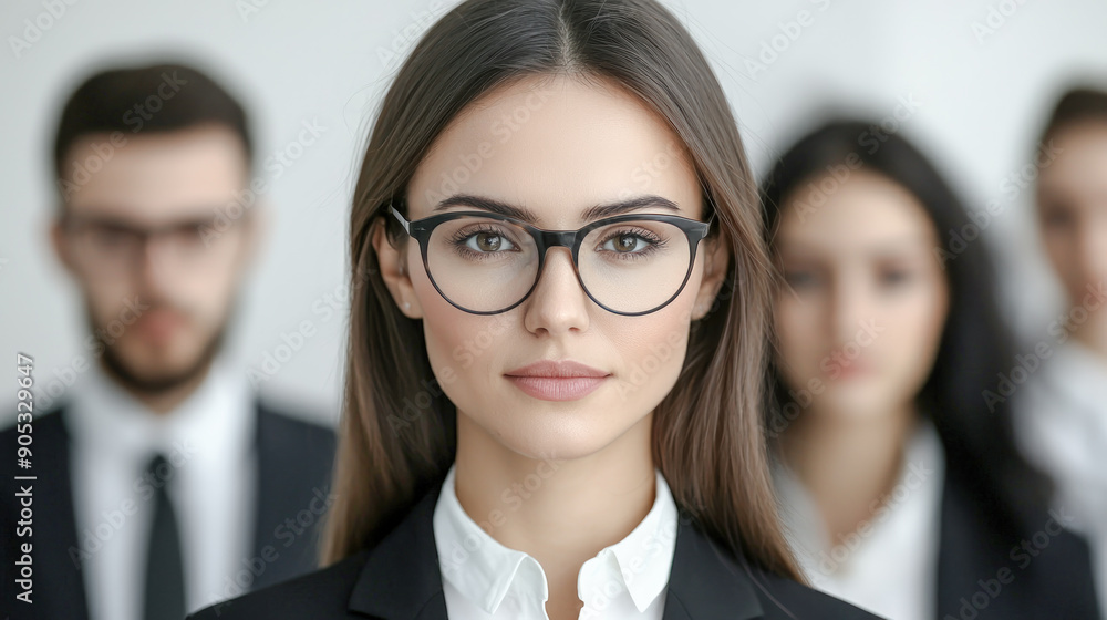 Confident Young Professional A Successful and Good-Looking Woman Team Leader Start-up CEO Lawyer or Boss in an Office Setting Exemplifying Leadership and Professionalism with Her Team in the Back Confident Young Professional A Successful and Good-Looking Woman Team Leader Start-up CEO Lawyer or Boss in an Office Setting Exemplifying Leadership and Professionalism with Her Team in the Back